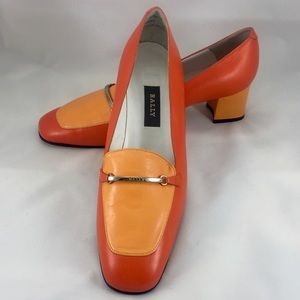 🧡 BALLY orange leather block heel pumps 40 9.5